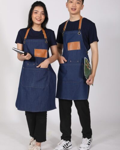 Tạp dề jean cao cấp phối da