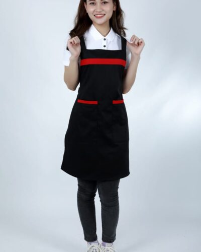 Tạp dề yếm kaki may sẵn đen kẻ đỏ