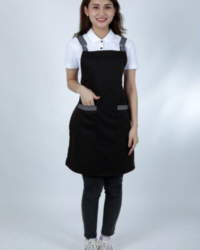 Tạp dề yếm kaki may sẵn đen kẻ sọc