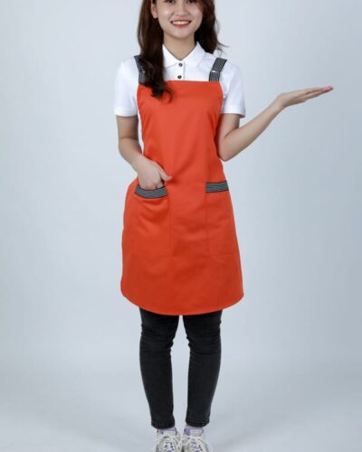 Tạp dề yếm kaki may sẵn cam kẻ sọc