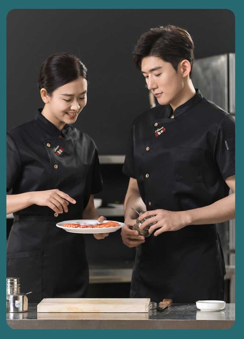 Thiết kế áo bếp Hàn Quốc cộc tay đẹp