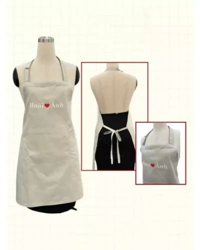 Đồng phục tạp dề yếm màu xám nhạt phối túi in logo 