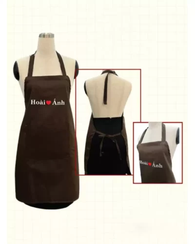 Đồng phục tạp dề yếm dáng dài màu nâu in logo trước ngực