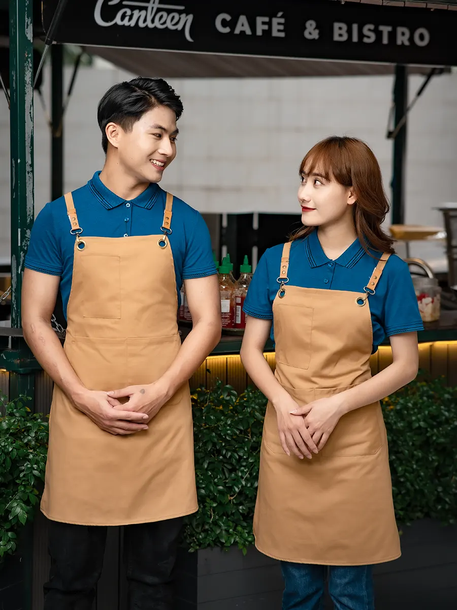 Mẫu Tạp Dề Yếm Màu Be Nhiều Túi Đa Năng Thiết Kế Đẹp