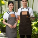 Mẫu Tạp Dề Yếm Phục Vụ Quán Cà Phê Vải Kaki Dây Da CHuẩn Form