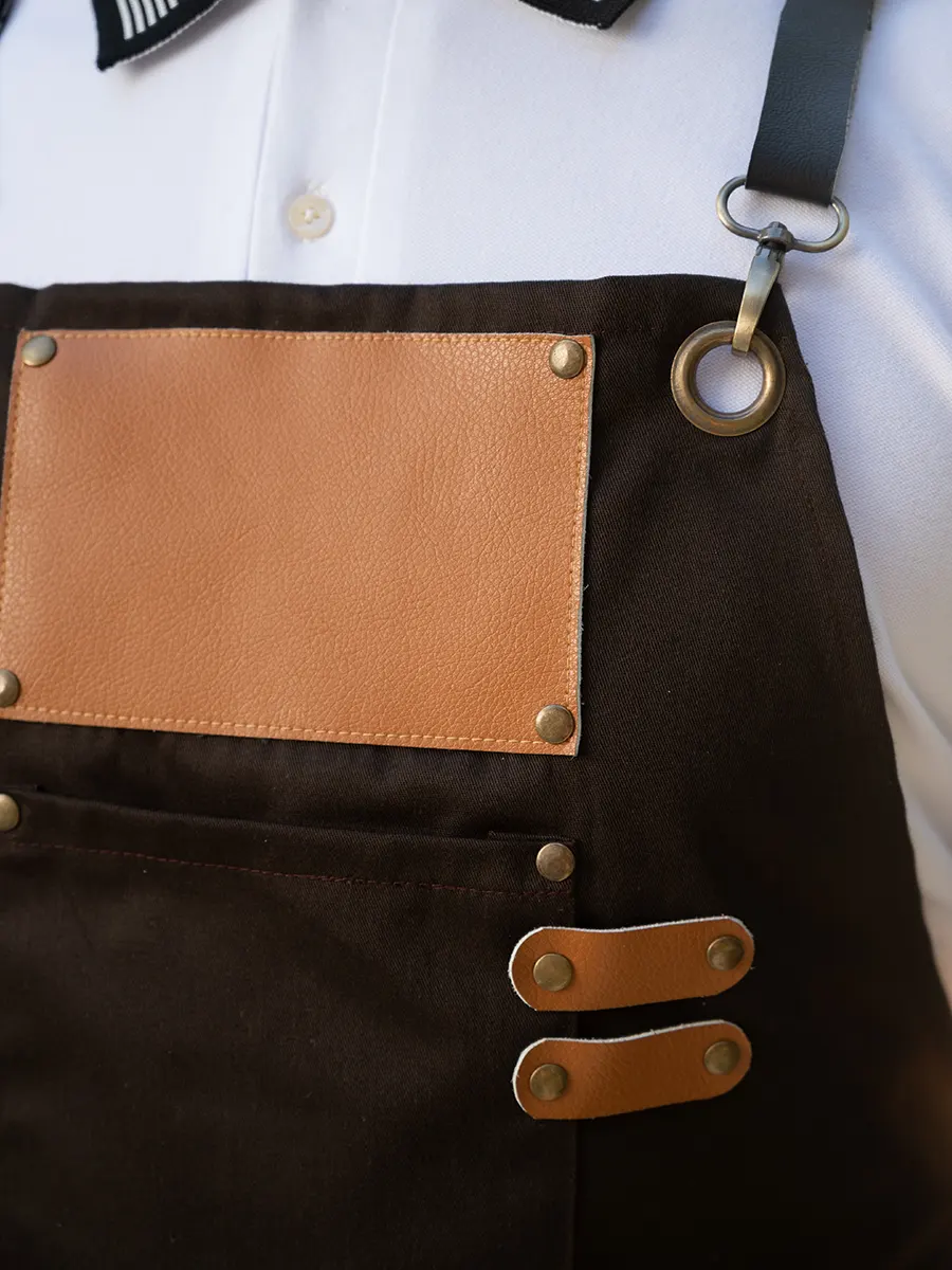 Mẫu Tạp Dề Yếm Phục Vụ Quán Cà Phê Vải Kaki Dây Da Giá Tốt